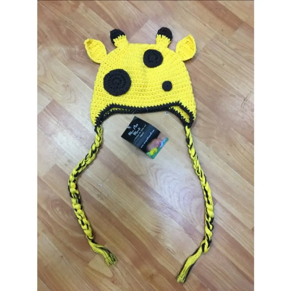 Mon Petit Mardi Yellow Brown Crochet‎ Giraffe Hat NEW NWT M 48-50 cm 18 mo